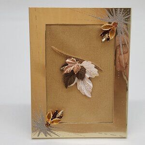Gold Tone Sparkle Frame With Leaf Embellishments & Rhinestone Accents For 4x6